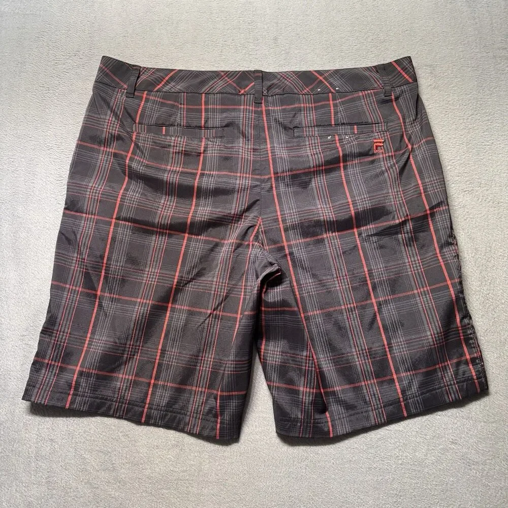 Fila Sport Golf Mens 40 Plaid Golf Shorts Black Red Stretch Athletic Fit EUC